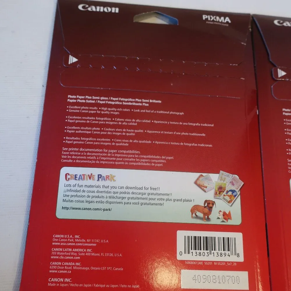 NIB 2 Pack Damaged Box Canon Photo Paper Plus Semi-Gloss 20 Sheets